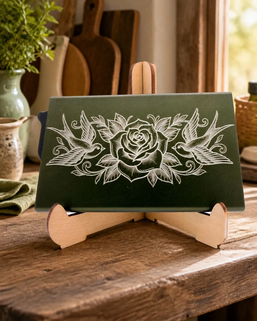 code-118-green-engraved-wallet-on-display-stand
